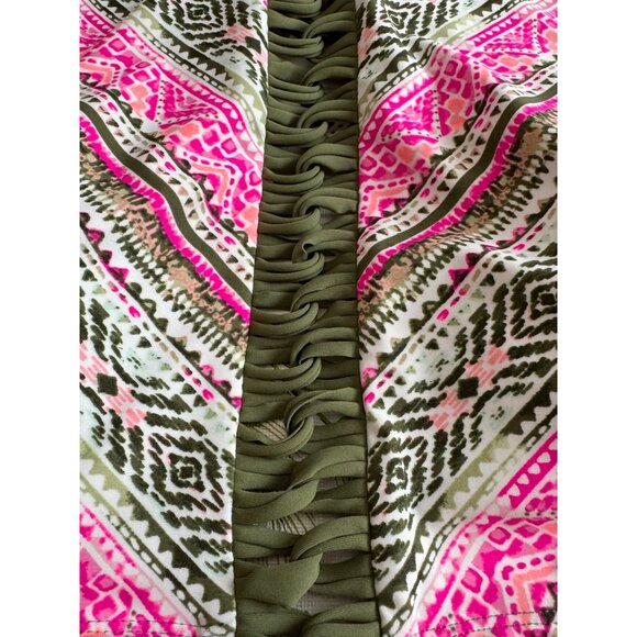 Time & Tru High Neck BikiniTop Strappy Back Pink & Green Tribal Print Size 3X - Picture 3 of 6
